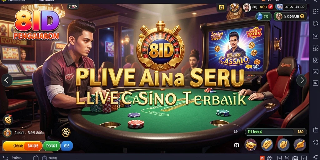 Screenshot gameplay 8ID menampilkan dealer live dan suasana kasino yang mengasyikkan.