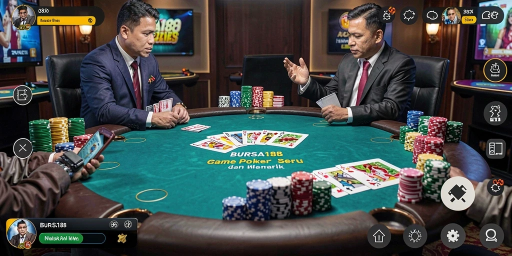 Tampilan gameplay BURSA188 dengan suasana poker yang menegangkan.