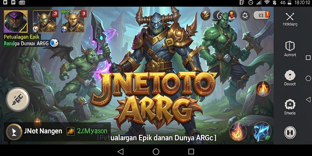 Tampilan aksi seru karakter dalam JNETOTO saat berperang melawan monster.