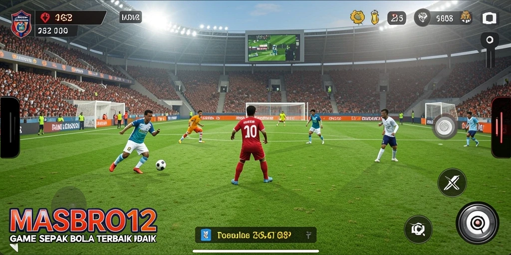 Tampilan gameplay <strong>MASBRO12</strong> yang seru dan mendebarkan dalam aksi sepak bola.