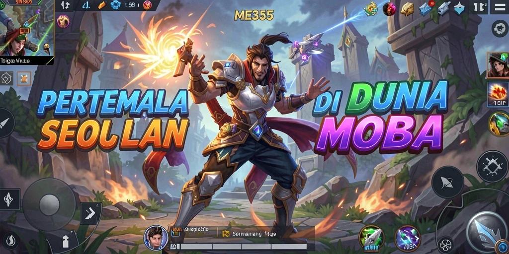 Screenshot gameplay MOBA dengan aksi pertempuran yang intens.