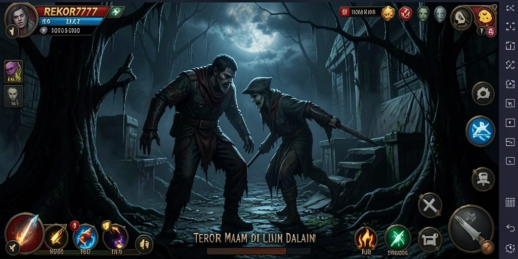 Tampilan seram gameplay REKOR777 penuh ketegangan.