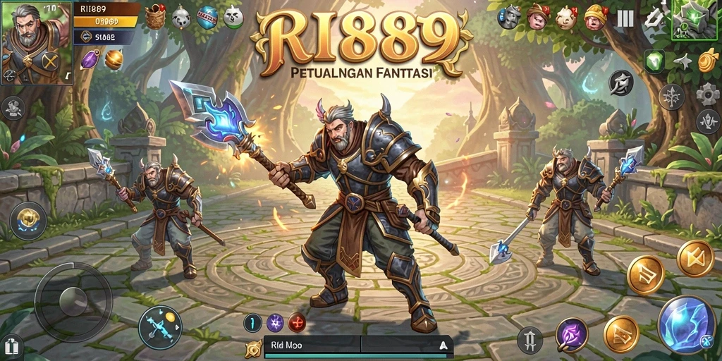 Tangkapan layar gameplay RI889 menampilkan aksi seru dalam pertempuran RPG.
