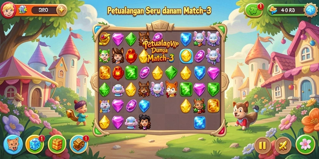 Screenshot gameplay <strong>TOKOPEDIAVIP</strong> menampilkan kombinasi match-3 yang seru.