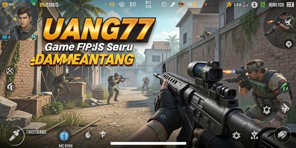 Screenshot UANG77 menampilkan gameplay seru di medan perang FPS.