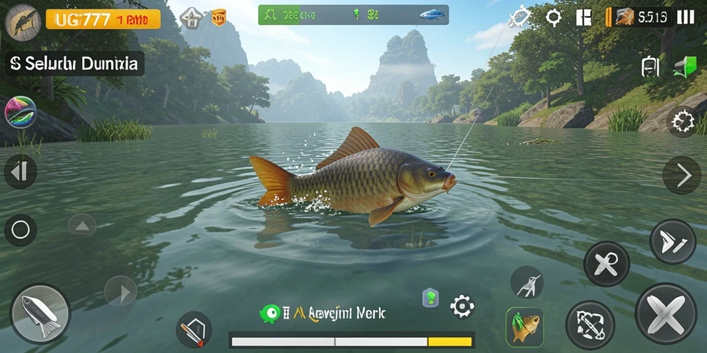 Screenshot gameplay UG777 menampilkan suasana memancing yang seru dan menenangkan.