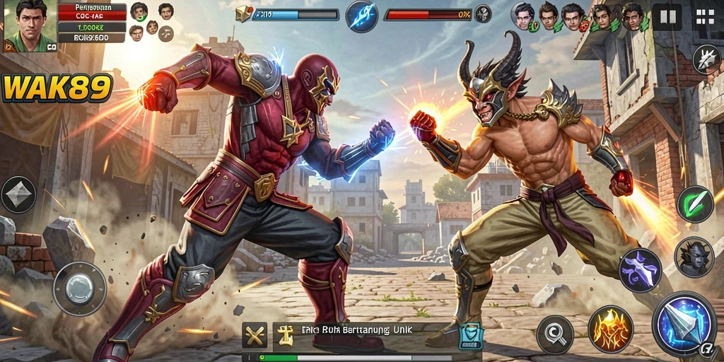 Screenshot gameplay WAK89 menampilkan pertarungan mendebarkan antar karakter.
