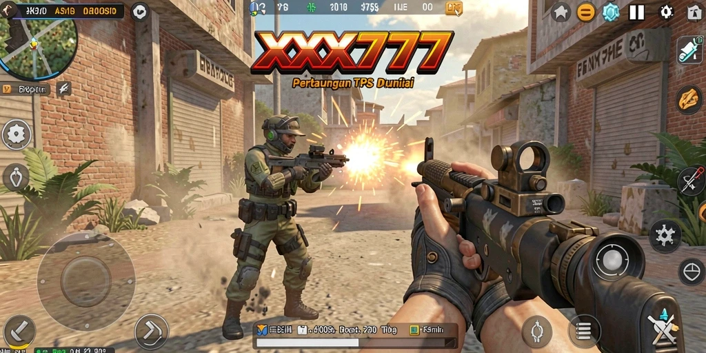 Screenshot menunjukkan aksi pertempuran seru dalam game TPS.